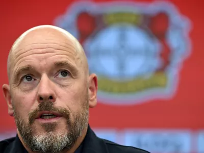 FILED - 26 May 2025, North Rhine-Westphalia, Leverkusen: Erik ten Hag, then new coach of Bayer 04 Leverkusen, reacts during the press confere Bayer Leverkusen have parted ways with coach Erik ten Hag after just two months on the job, the Bundesliga club said on platform X.nce for his introduction. Photo: Federico Gambarini/dpa