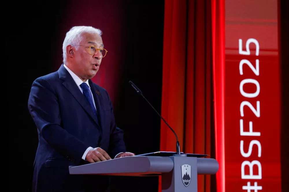 Antonio Costa, President of the European Council speaks on the opening day of Bled Strategic Forum in Bled, Slovenia September 1, 2025. REUTERS/Borut Zivulovic
