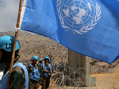 FILED - 26 August 2023, Lebanon, Kfrachouba: UN peacekeepers from the Indian contingent secure the Lebanese border with Israel. The Israeli military has dropped several grenades in close proximity to peacekeeping soldiers in southern Lebanon, the United Nations said on Wednesday. Photo: Marwan Naamani/dpa
