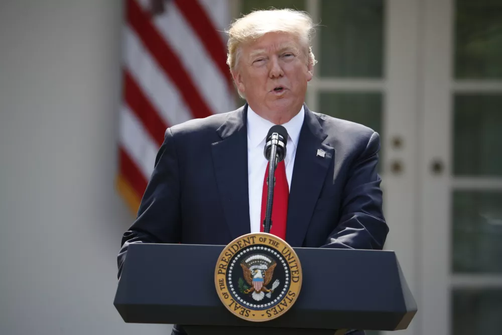 ﻿President Donald Trump speaks about the U.S. role in the Paris climate change accord, Thursday, June 1, 2017, in the Rose Garden of the White House in Washington. (AP Photo/Pablo Martinez Monsivais)