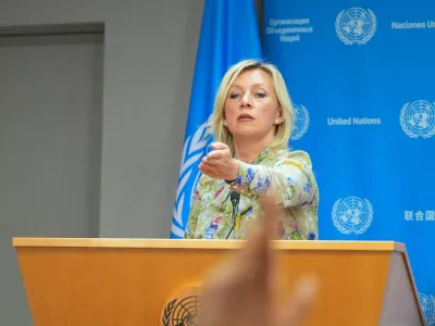 NEW YORK, UNITED STATES - JULY 17: Russian Foreign Minister Sergey Lavrov (not seen) holds press briefing at UN headquarters after he chairs the UN Security Council Meeting on the situation in the Middle East, including the Palestinian question in New York, United States on July 17, 2024. Russian Foreign Ministry Spokesperson Maria Zaharova also attended the press conference. Selcuk Acar / Anadolu,Image: 890384534, License: Rights-managed, Restrictions:, Model Release: no