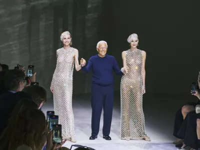 FILE -- Giorgio Armani with models at the end of his Privé fashion show during Paris Fashion Week in Paris, June 25, 2024. Armani, a designer who rewrote the rules of fashion not once but twice in his lifetime, has died. His death was confirmed on Thursday, Sept. 4, 2025, in a statement by the Armani Group. He was 91.,Image: 1034258029, License: Rights-managed, Restrictions: A JUNE 25, 2024 FILE PHOTO., Model Release: no