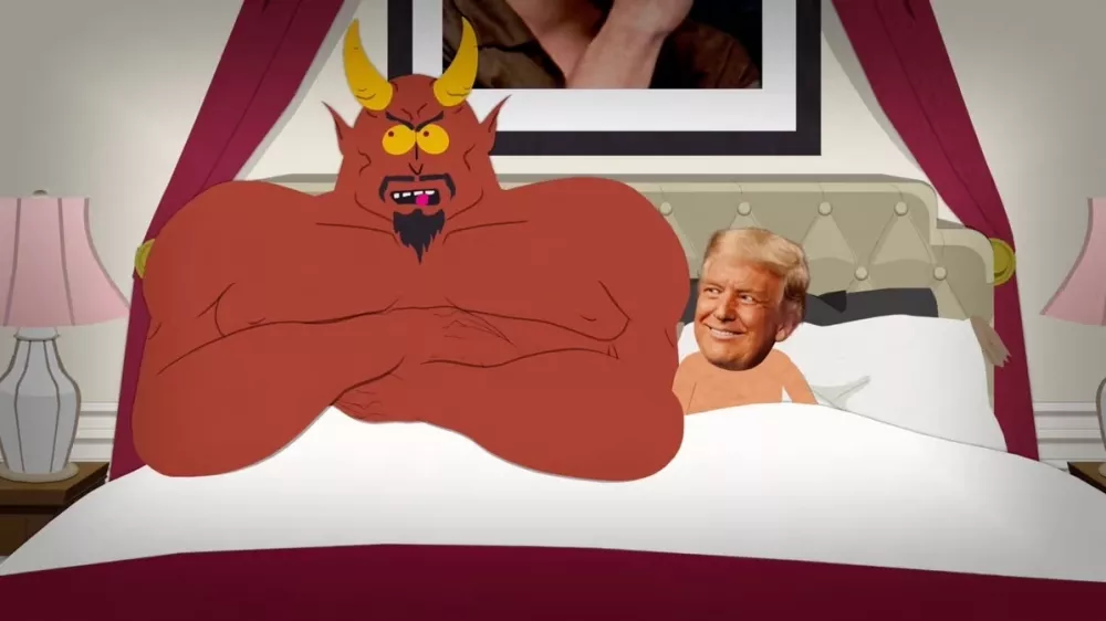 Satan v postelji z Donaldom Trumpom.
