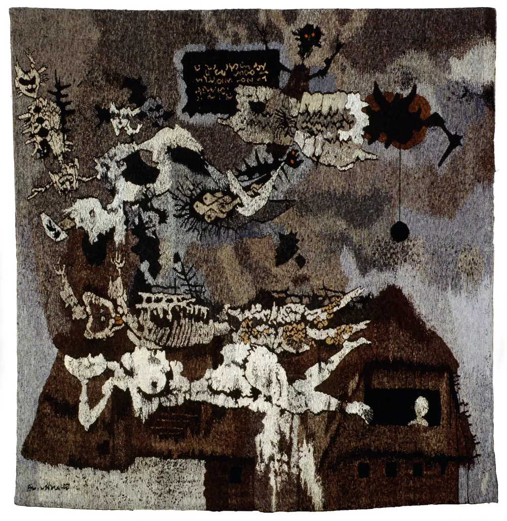 France Mihelič, Rojstna hiša z Lucijo, 1976, tapiserija, PMPO / Foto: Arhiv Pmpo