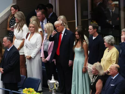 Tennis - U.S. Open - Flushing Meadows, New York, United States - September 7, 2025 U.S. President Donald Trump attends the final match between Italy's Jannik Sinner and Spain's Carlos Alcaraz REUTERS/Shannon Stapleton