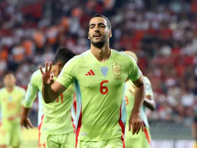Soccer Football - World Cup - UEFA Qualifiers - Group E - Turkey v Spain - Konya Buyuksehir Arena, Konya, Turkey - September 7, 2025 Spain's Mikel Merino celebrates scoring their fifth goal REUTERS/Murad Sezer