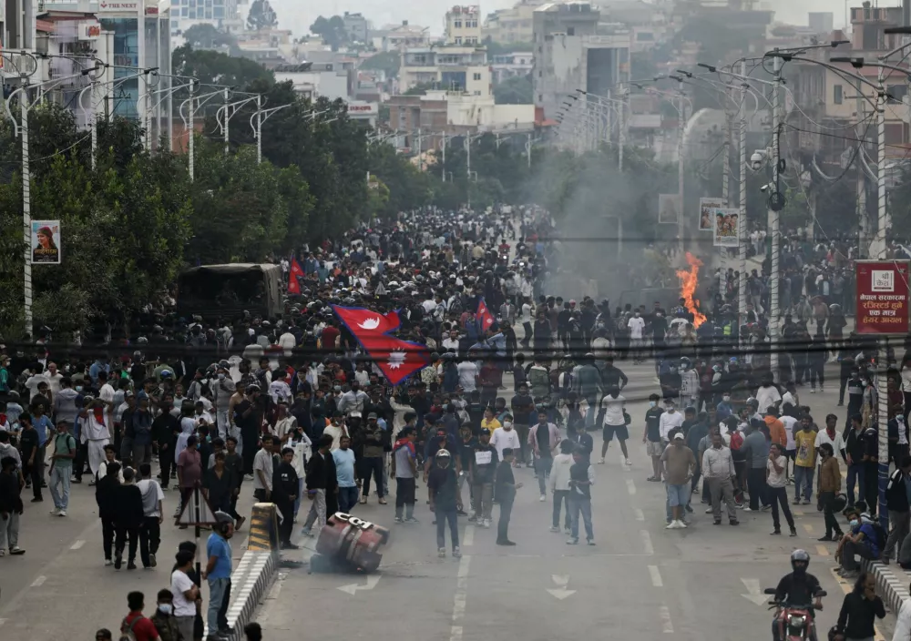 Demonstrators gather near the parliament during a protest against corruption and the government's decision to block several social media platforms, in Kathmandu, Nepal, September 8, 2025. REUTERS/Navesh Chitrakar