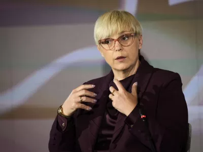 Natasa Pirc Musar, President of Slovenia speaks during a panel discussion at the annual Bled Strategic Forum gathering in Bled, Slovenia, Tuesday, Sept. 2, 2025. (AP Photo/Darko Bandic)