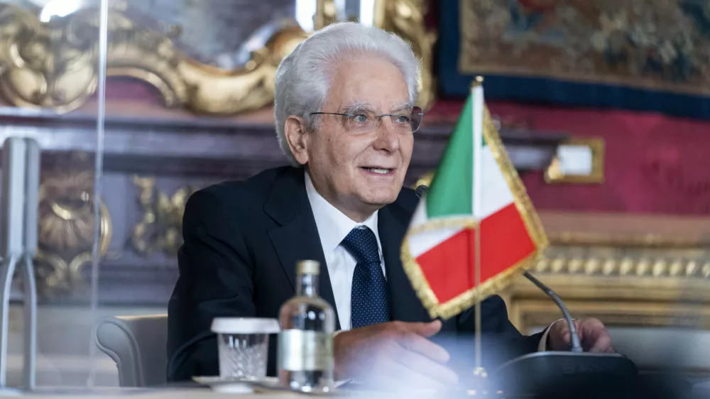 ﻿FILE - Italian President Sergio Mattarella speaks during a meeting with Secretary of State Antony Blinken at Quirinale Palace in Rome, Monday, June 28, 2021. Mattarella has been elected to a second seven-year term as the countryâ€™s head of state, ending days of political impasse as party leaders struggled to pick his successor. Earlier on Saturday, lawmakers entreated Mattarella, 80, who had said he didnâ€™t want a second mandate, to change his mind and agree to reelection by lawmakers in Parliament and regional delegates. (AP Photo/Andrew Harnik, Pool, File)