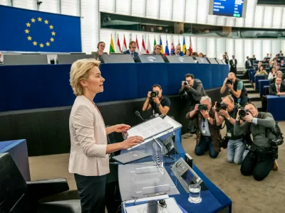 ﻿16 July 2019, France, Strasbourg: German Defence Minister Ursula von der Leyen addresses members of the European Parliament during her application speech to become the new President of the European Commission. The heads of state and government of the EU had proposed the Christian Democratic Union (CDU) politician as successor to EU Commission President Jean-Claude Juncker. Photo: Michael Kappeler/dpa