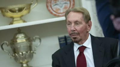 Larry Ellison watches as United States President Donald J Trump signs executive orders in the Oval Office of the White House in Washington, Dc, February 3, 2025.Credit: Chris Kleponis / Pool via CNP,Image: 959929514, License: Rights-managed, Restrictions:, Model Release: no