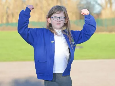 Olivia Farnsworth from Huddersfield, West Yorks., See Ross Parry Copy RPYBIONIC: Doctors have dubbed a seven-year-old with a rare disorder the "bionic girl" - because she doesn't feel tired, hungry or even PAIN. Unique Olivia Farnsworth has a rare chromosome condition that has left medics and her family stunned. It is thought she could be the only person in the world to exhibit the three symptoms together. When she was diagnosed, the consultant geneticist told mum Niki, 32, she had never seen the disorder before. 15 january 2015,Image: 271389181, License: Rights-managed, Restrictions: follow us on twitter - @swnsbrowse our website - swns.comemail pix@swns.com, Model Release: no