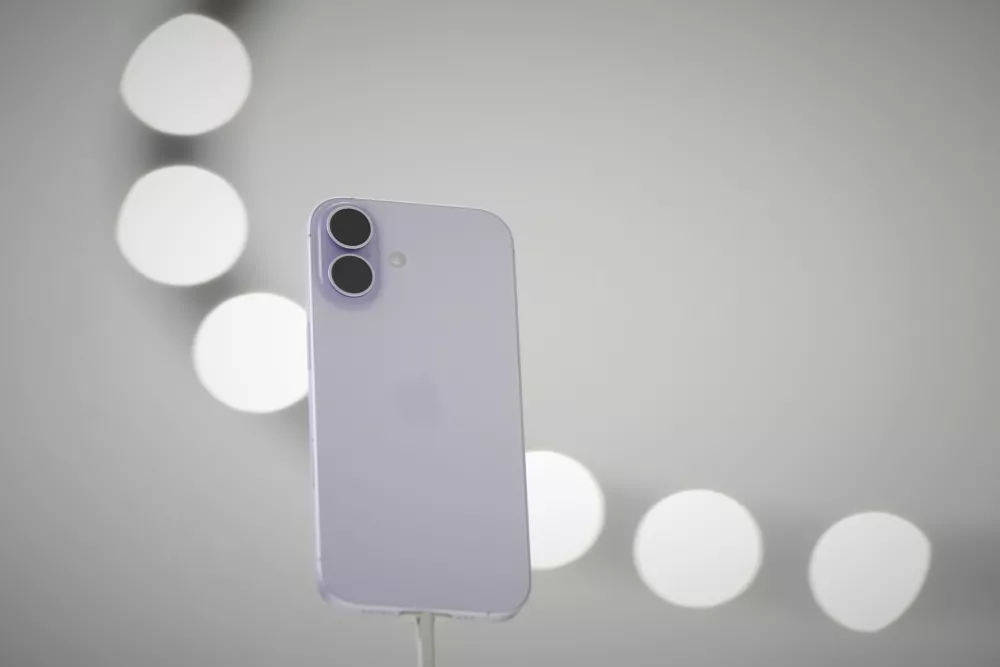 The iPhone 17 is displayed during an announcement of new products at Apple Park on Tuesday, Sept. 9, 2025, in Cupertino, Calif. (AP Photo/Godofredo A. Vásquez)