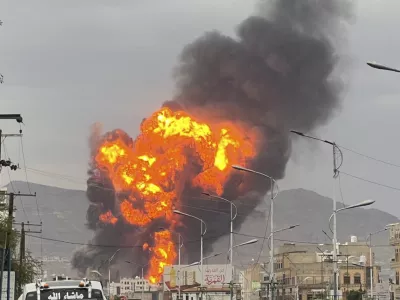 Flames and smoke rise following Israeli airstrikes in Sanaa, Yemen, Wednesday, Sept. 10, 2025. (AP Photo)