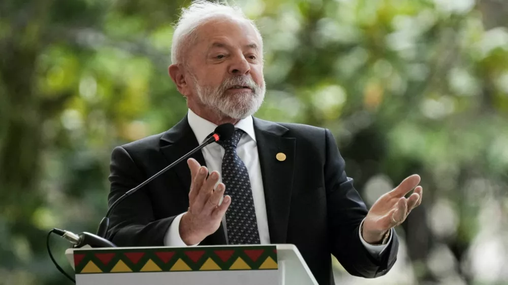FILE PHOTO: Brazil's President Luiz Inacio Lula da Silva speaks during the Fifth Presidential Summit of the Amazon Cooperation Treaty Organization (ACTO), where member states meet to tackle environmental, social, and climate challenges in the Amazon biome, in Bogota, Colombia, August 22, 2025. REUTERS/Nathalia Angarita/File Photo