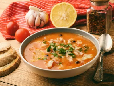 Fish soup with tomatoes and garlic (aljotta). 