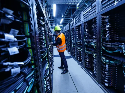 Superračunalnik Jupiter se nahaja v raziskovalnem središču Jülich, po površini pa zavzema skoraj celotno nogometno igrišče. Foto: DPA