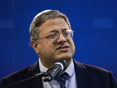 FILED - 10 November 2022, ---, Jerusalem: Israeli Minister of National Security Itamar Ben-Gvir speaks during a memorial ceremony for late Rabbi Meir Kahane. Photo: Ilia Yefimovich/dpa