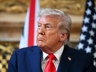 FILE PHOTO: U.S. President Donald Trump attends a press conference with UK Prime Minister Keir Starmer (not pictured) at Chequers at the conclusion of a state visit on September 18, 2025 in Aylesbury, England.  Leon Neal/Pool via REUTERS/File Photo