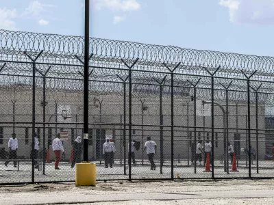Detained migrants at the GEO Adelanto ICE Processing Center, in Adelanto, Calif., on August 25, 2025. According to newspaper accounts the center currently houses 1,200 detainees. The privately owned facility has a capacity of 1,940 beds and could generate  million in revenue for the GEO Group.,Image: 1037849250, License: Rights-managed, Restrictions:, Model Release: no