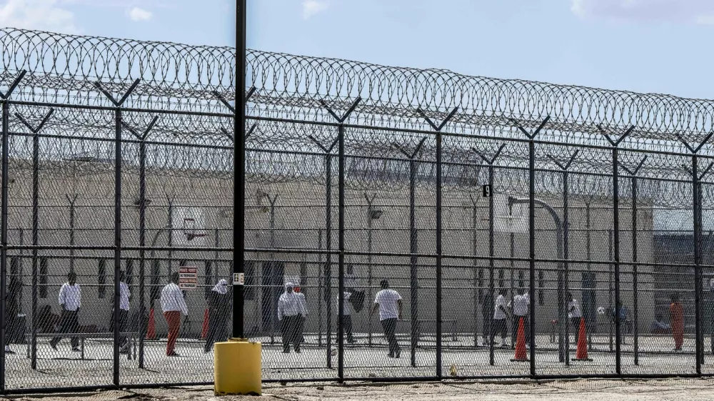 Detained migrants at the GEO Adelanto ICE Processing Center, in Adelanto, Calif., on August 25, 2025. According to newspaper accounts the center currently houses 1,200 detainees. The privately owned facility has a capacity of 1,940 beds and could generate $31 million in revenue for the GEO Group.,Image: 1037849250, License: Rights-managed, Restrictions:, Model Release: no