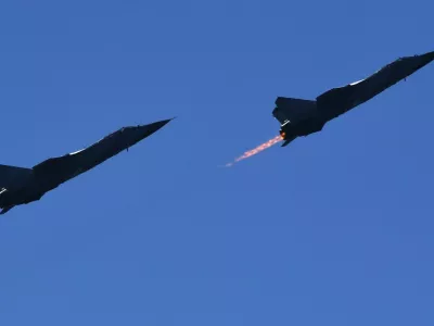 8766707 15.09.2024 Mikoyan MiG-31 supersonic interceptor aircrafts fly during the Ocean 2024 strategic command-and-staff naval exercises involving warships of Russia's Pacific Fleet and the People's Liberation Army Navy of China in the Sea of ​​Japan.,Image: 908182019, License: Rights-managed, Restrictions: Editors' note: THIS IMAGE IS PROVIDED BY RUSSIAN STATE-OWNED AGENCY SPUTNIK., Model Release: no