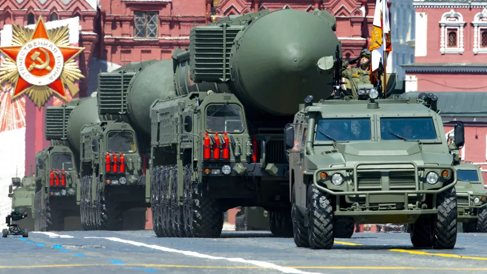 ﻿FILE - In this file photo taken on Wednesday, June 24, 2020, Russian RS-24 Yars ballistic missiles roll in Red Square during the Victory Day military parade marking the 75th anniversary of the Nazi defeat in Moscow, Russia. Russia and the United States exchanged documents Tuesday Jan. 26, 2021, to extend the New START nuclear treaty, their last remaining arms control pact, the Kremlin said. The Kremlin readout of a phone call between U.S. President Joe Biden and Russian President Vladimir Putin said they voiced satisfaction with the move. (AP Photo/Alexander Zemlianichenko, File)