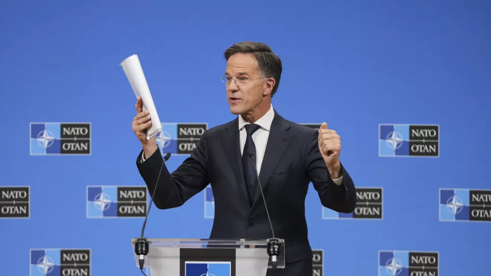 NATO Secretary General Mark Rutte speaks during a media conference at NATO headquarters in Brussels, Tuesday, Sept. 23, 2025. (AP Photo/Virginia Mayo)