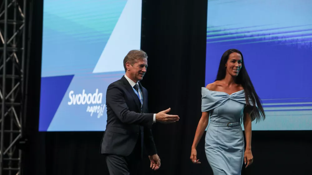  - Dr. Robert Golob, Predsednik stranke in Predsedni Vlade RS,- Tina Gaber Golob, žena,- 19.09.2025. - 5. Kongres Gibanja Svoboda v Kopru.//FOTO: Bojan Velikonja