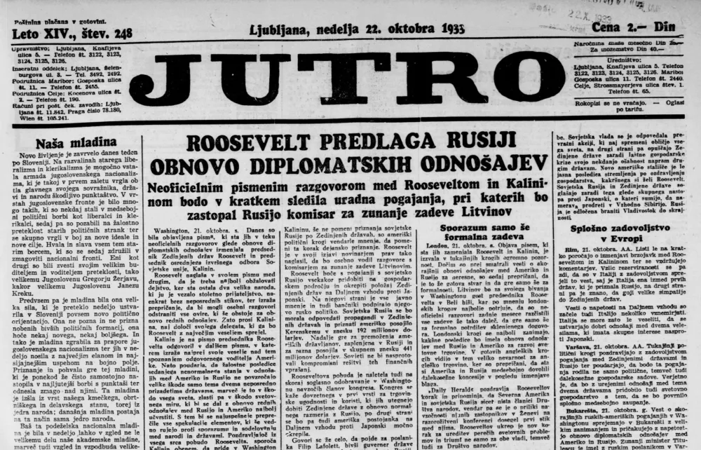 Naslovnica časnika Jutro na izbrani datum / Foto: Dlib