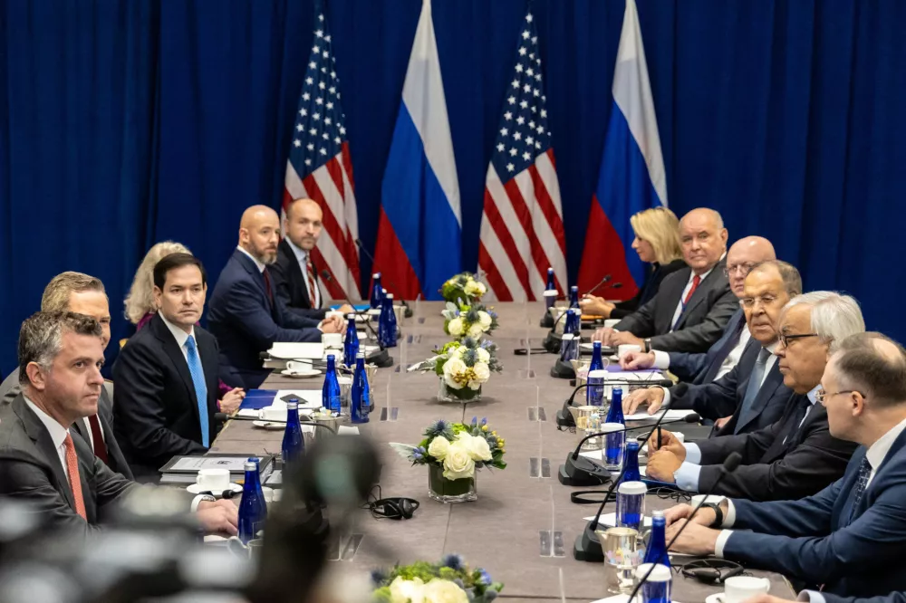 U.S. Secretary of State Marco Rubio meets with Russian Foreign Minister Sergey Lavrov as part of the the 80th session of the United Nations General Assembly at the Lotte Palace Hotel, in New York, U.S., September 24, 2025. Stefan Jeremiah/Pool via REUTERS