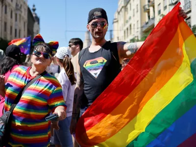 People attend The Budapest Pride March in Budapest, Hungary, June 28, 2025. REUTERS/Lisa Leutner