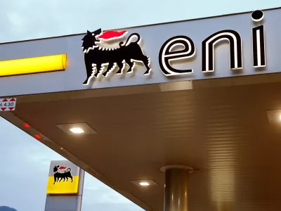 FILE PHOTO: The logo of Italian Eni energy company is seen at a Agip gas station in Lugano, Switzerland, June 3, 2016. REUTERS/Arnd Wiegmann/File Photo
