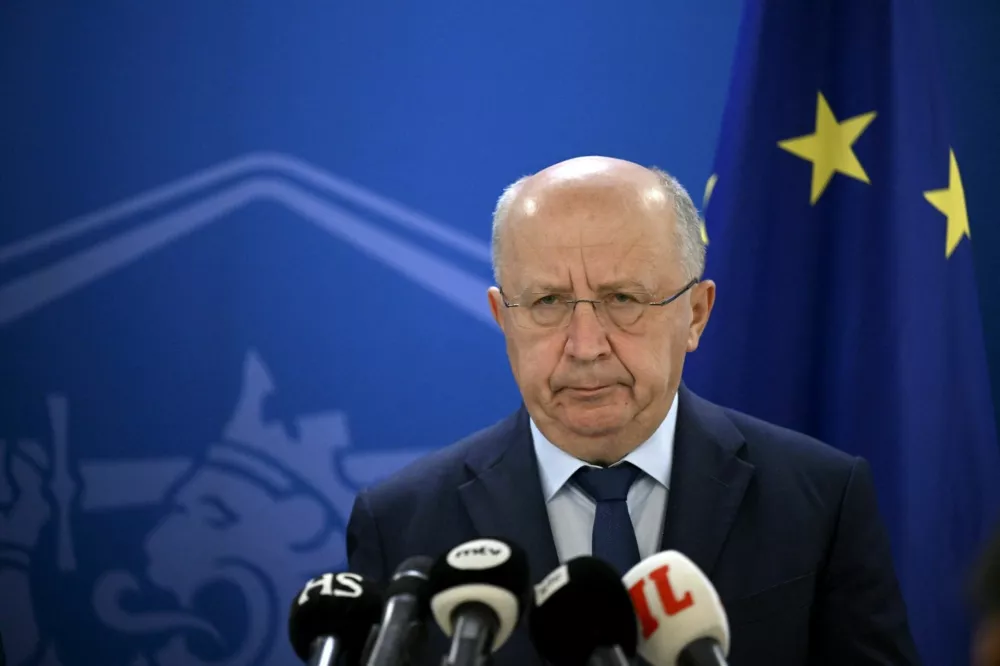 EU Commissioner for Defence and Space Andrius Kubilius attends a press conference at the Ministry of Defence in Helsinki, Finland September 26, 2025. Lehtikuva/Markku Ulander/via REUTERS   ATTENTION EDITORS - THIS IMAGE WAS PROVIDED BY A THIRD PARTY. NO THIRD PARTY SALES. NOT FOR USE BY REUTERS THIRD PARTY DISTRIBUTORS. FINLAND OUT. NO COMMERCIAL OR EDITORIAL SALES IN FINLAND.