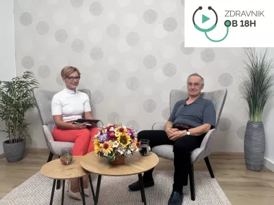 Gost oddaje Zdravnik ob 18h, prim. Matija Cevc, specialist interne medicine in predsednik Društva za zdravje srca in ožilja, z moderatorko Vanjo Badovinac (Foto: Aetas)