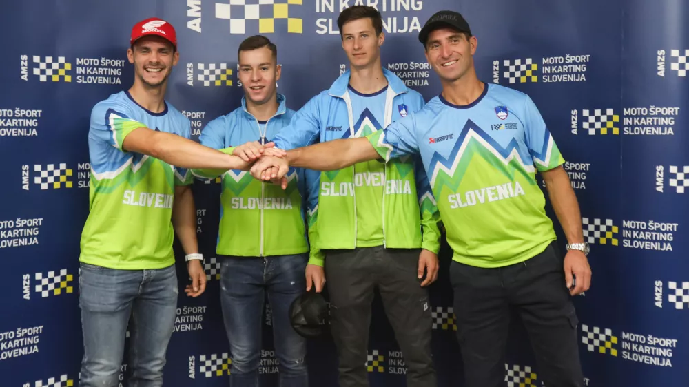 - Tim Gajser, MXGP,- Jaka Peklaj MX2,- Jan Pancar, motokros MX,- Sašo Kragelj, selektor,- 19.09.2024. - Tiskovna konferenca slovenske reprezentance za Pokal narodov v motokrosu.//FOTO. Bojan Velikonja