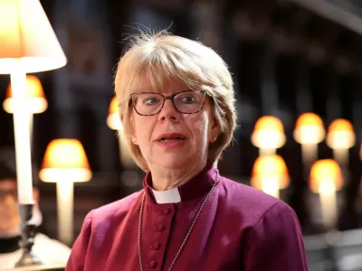 FILE PHOTO: Sarah Mullally, the first female Bishop of London, looks on at St Paul's Cathedral in London, Britain, June 29, 2024. REUTERS/Isabel Infantes/File Photo
