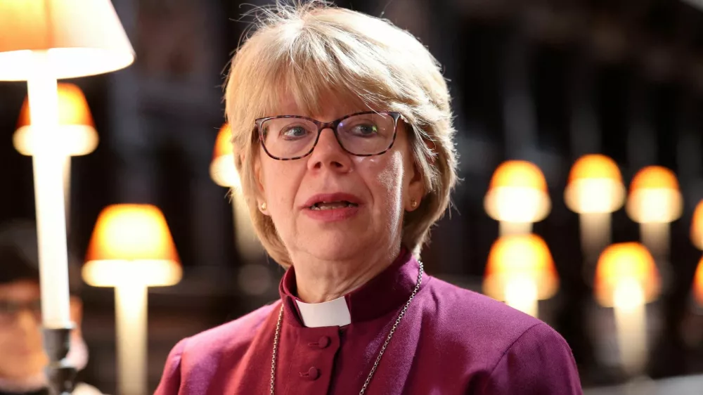 FILE PHOTO: Sarah Mullally, the first female Bishop of London, looks on at St Paul's Cathedral in London, Britain, June 29, 2024. REUTERS/Isabel Infantes/File Photo