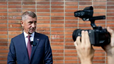 Leader of ANO party Andrej Babis is photographed outside of a polling station during the parliamentary elections in Ostrava, Czech Republic, October 3, 2025. REUTERS/David W Cerny