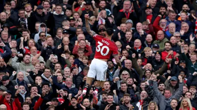 Soccer Football - Premier League - Manchester United v Sunderland - Old Trafford, Manchester, Britain - October 4, 2025 Manchester United's Benjamin Sesko celebrates scoring their second goal REUTERS/Scott Heppell EDITORIAL USE ONLY. NO USE WITH UNAUTHORIZED AUDIO, VIDEO, DATA, FIXTURE LISTS, CLUB/LEAGUE LOGOS OR 'LIVE' SERVICES. ONLINE IN-MATCH USE LIMITED TO 120 IMAGES, NO VIDEO EMULATION. NO USE IN BETTING, GAMES OR SINGLE CLUB/LEAGUE/PLAYER PUBLICATIONS. PLEASE CONTACT YOUR ACCOUNT REPRESENTATIVE FOR FURTHER DETAILS..   TPX IMAGES OF THE DAY