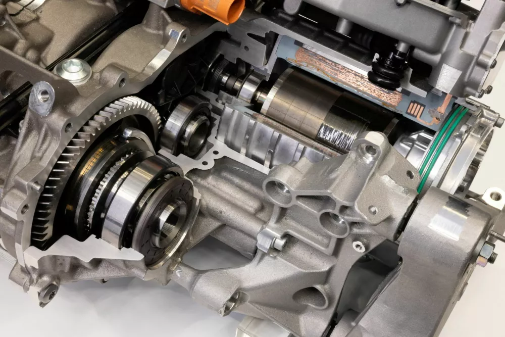 A view of an electric vehicle (EV) powertrain system as the new electric technology developed for Ferrari's first electric car, including chassis, battery modules and electric motor, is unveiled at the company's headquarters in Maranello, Italy, in this handout image released on October 8, 2025. Ferrari/Handout via REUTERS THIS IMAGE HAS BEEN SUPPLIED BY A THIRD PARTY. NO RESALES. NO ARCHIVES.