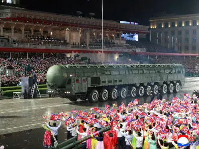 Military parade celebrating the 80th anniversary of the founding of the ruling Workers' Party of Korea (WPK), in Pyongyang, North Korea, in this pictured released October 11, 2025 by North Korea's official Korean Central News Agency.  KCNA via REUTERS  ATTENTION EDITORS - THIS IMAGE WAS PROVIDED BY A THIRD PARTY. REUTERS IS UNABLE TO INDEPENDENTLY VERIFY THIS IMAGE. NO THIRD PARTY SALES. SOUTH KOREA OUT. NO COMMERCIAL OR EDITORIAL SALES IN SOUTH KOREA.   TPX IMAGES OF THE DAY
