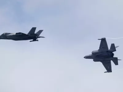U.S. Marine Corps F-35 fighter jets fly over the former Roosevelt Roads military base in Ceiba, Puerto Rico, September 30, 2025. REUTERS/Ricardo Arduengo
