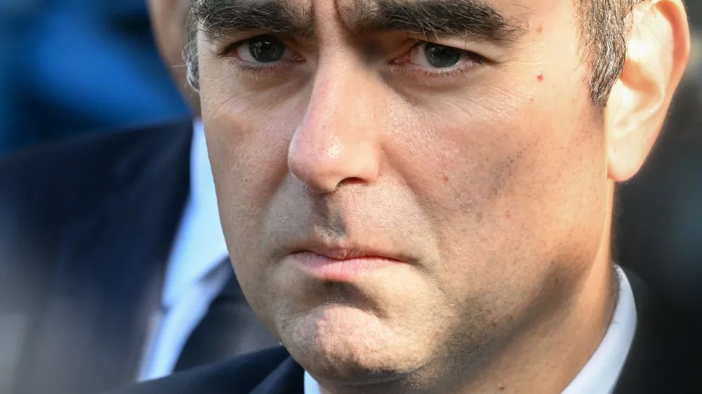 Reappointed French Prime Minister Sebastien Lecornu looks on as he visits a police station in L'Hay-les-Roses, outside Paris, Saturday, Oct. 11, 2025. (Martin Lelievre, Pool Photo via AP)