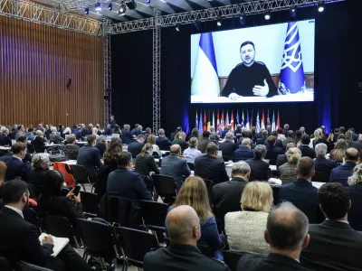 Volodimir Zelenski- 13.10.2025 - NATO - plenarno zasedanje Parlamentarne skupščine Nata, na katerem bo imel nagovor med drugim premier Robert Golob, osrednji govornik pa bo generalni sekretar zavezništva Mark Rutte//FOTO: Jaka Gasar