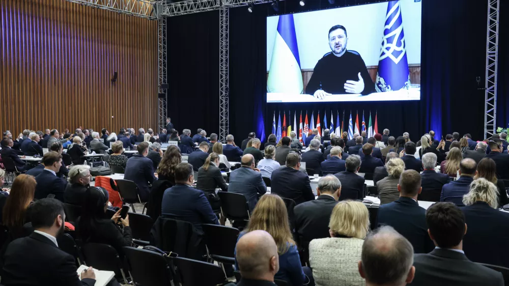Volodimir Zelenski- 13.10.2025 - NATO - plenarno zasedanje Parlamentarne skupščine Nata, na katerem bo imel nagovor med drugim premier Robert Golob, osrednji govornik pa bo generalni sekretar zavezništva Mark Rutte//FOTO: Jaka Gasar