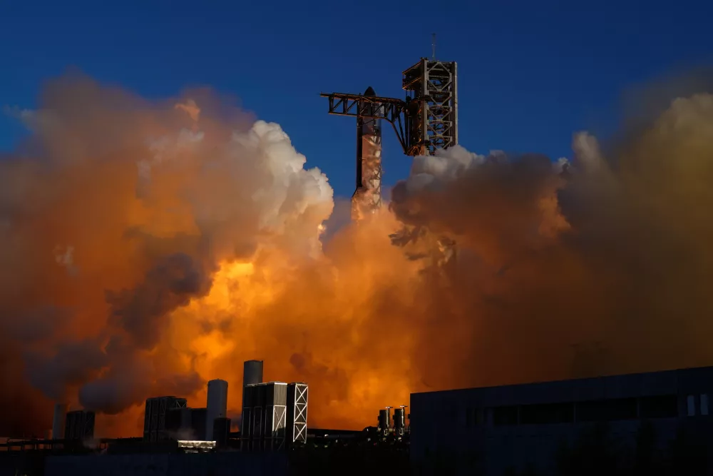 SpaceX's mega rocket Starship blasts off for a test flight from Starbase, Texas, Monday, Oct. 13, 2025. (AP Photo/Eric Gay)