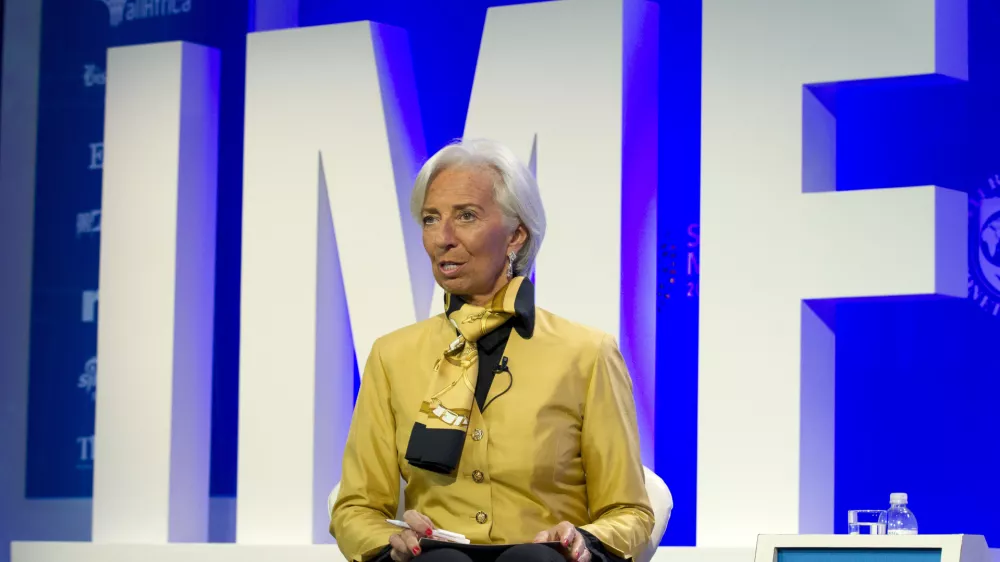 ﻿International Monetary Fund (IMF) Managing Director Christine Lagarde speaks at the panel Reforming the Euro Area: Views from inside and outside of Europe, during the World Bank/IMF Spring Meetings, in Washington, Thursday, April 19, 2018. (AP Photo/Jose Luis Magana)