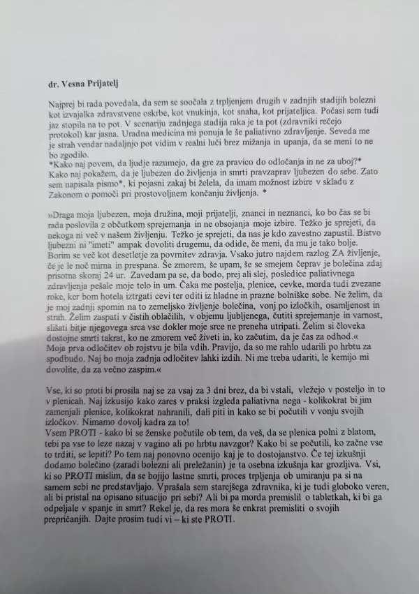 Pismo dr. Vesne Prijatelj / Foto: Uredništvo