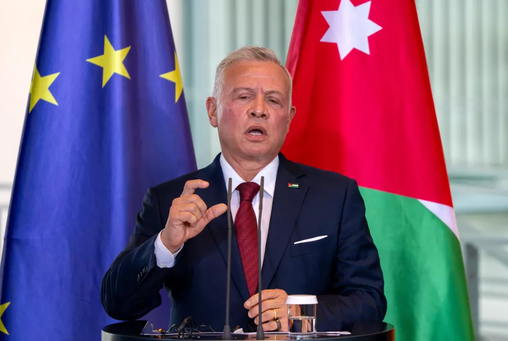 FILED - 29 July 2025, Berlin: King Abdullah II of Jordan attends a joint press conference with German Chancellor Friedrich Merz (not pictured) at the Federal Chancellery. Photo: Soeren Stache/dpa